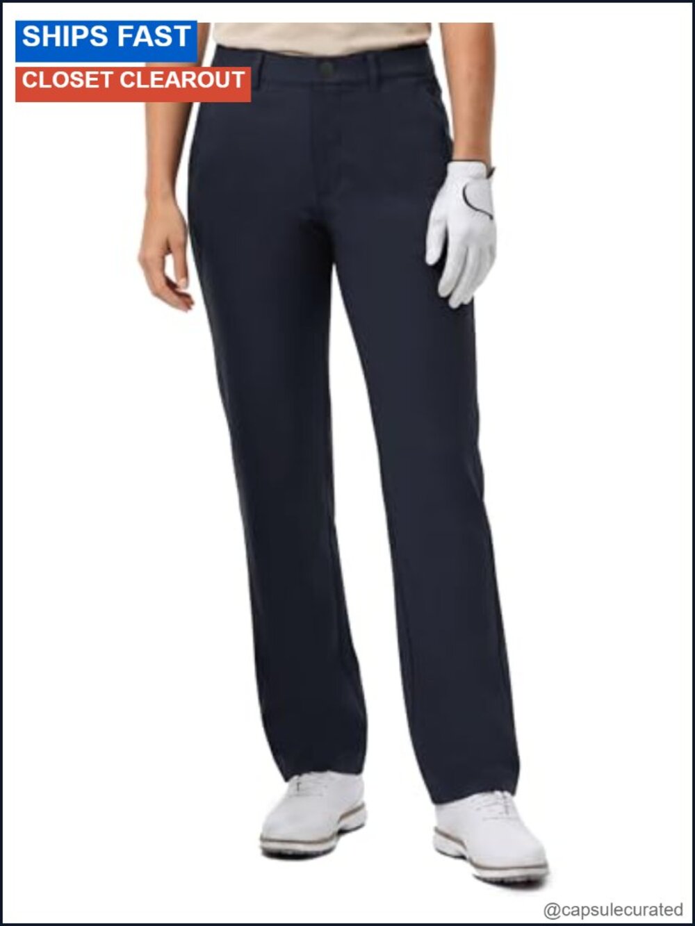 Women's Stretch Straight Leg Golf Pants with Belt Loops, Work Slacks
